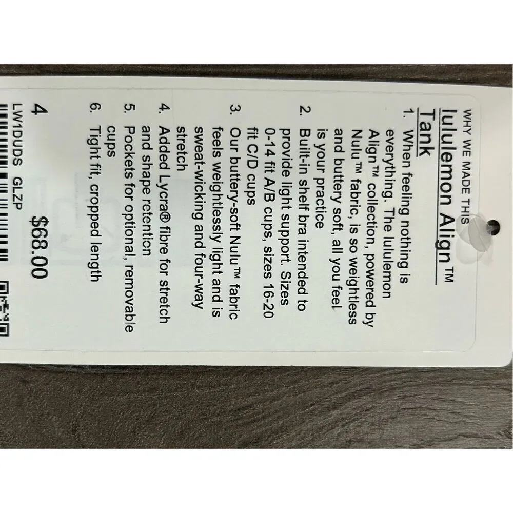 LULULEMON ALIGN TANK   Size 4